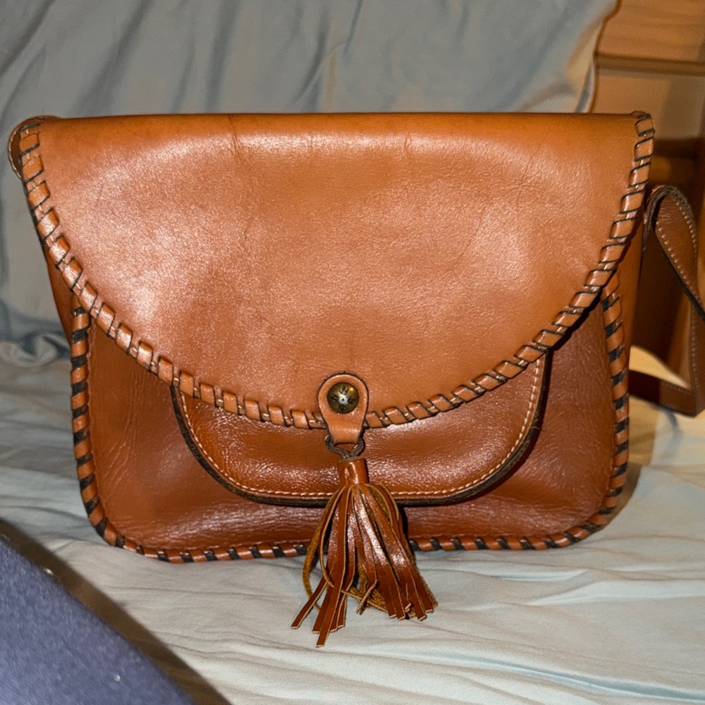 Patricia Nash Tan Leather Crossbody Bag with Tassel